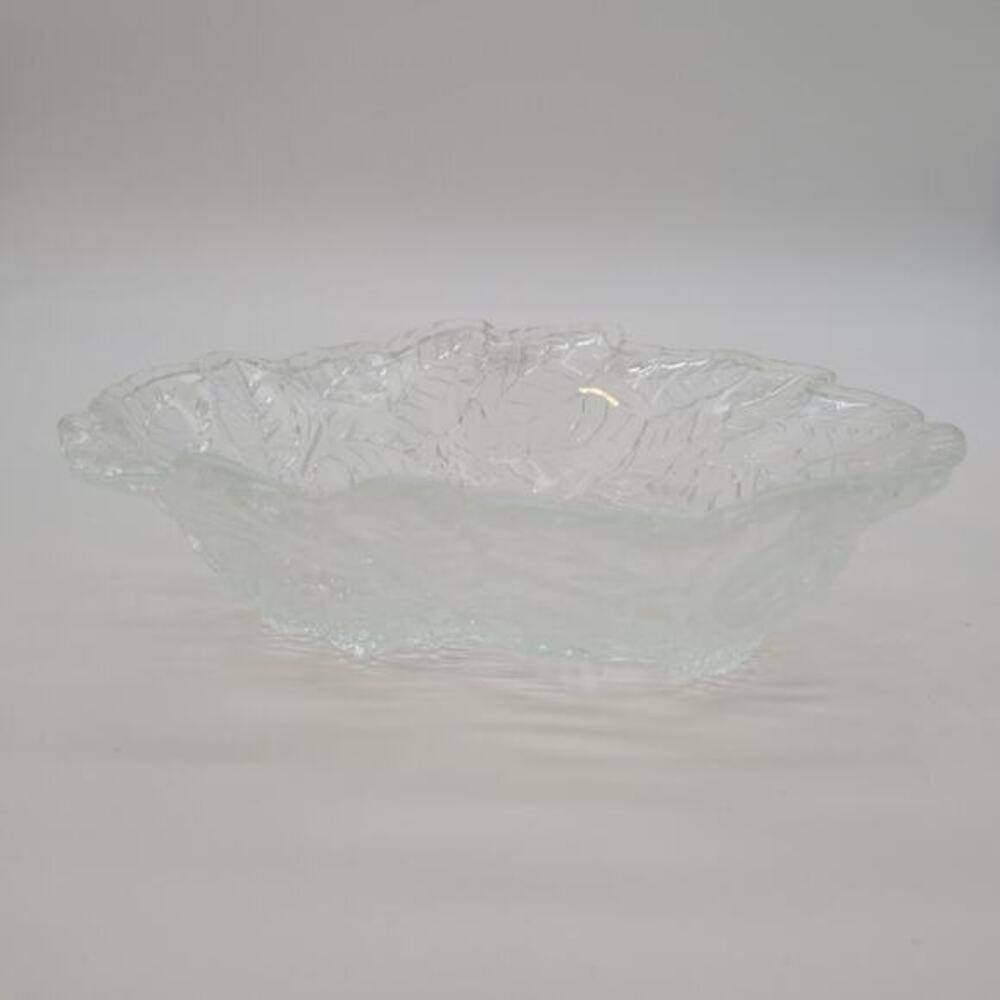 Vintage Intricately Textured Grapes and Leaves‎ Designed Clear Glass Dish